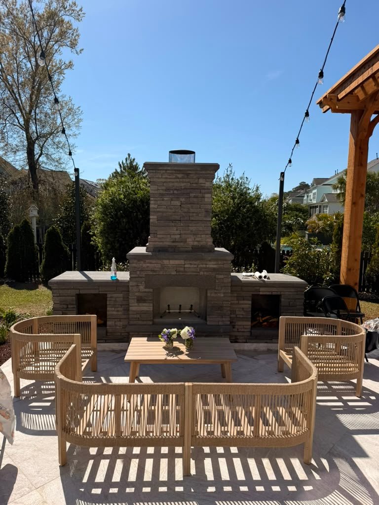 Stone steps surrounded by professional landscaping
